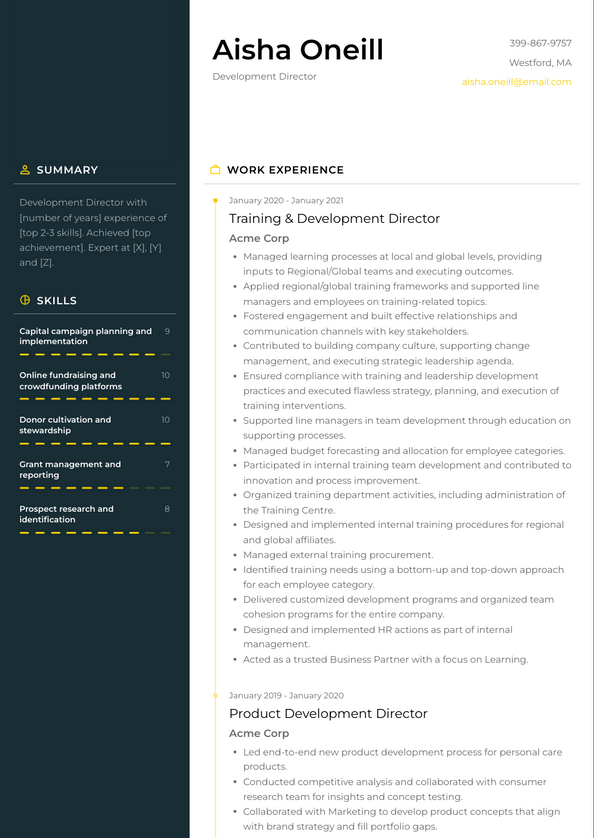 3 Development Director Resume Examples And Templates   Development Director Resume Example Denali 