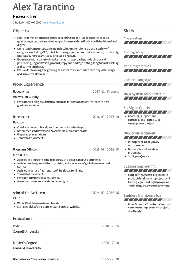 cv personal profile researcher