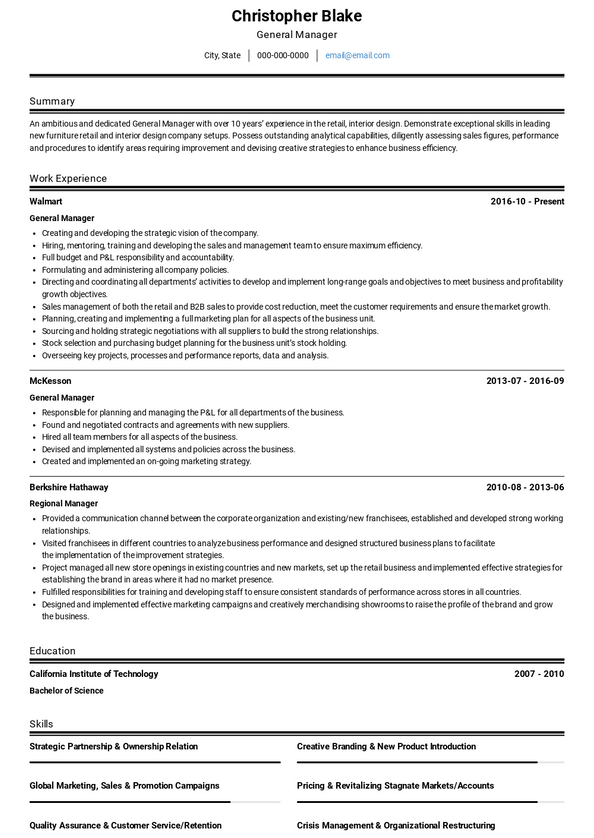 General Manager Resume Samples and Templates | VisualCV