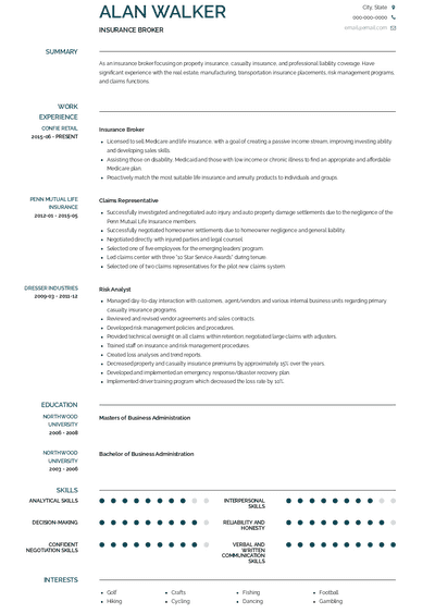 Insurance Broker Resume Samples and Templates | VisualCV