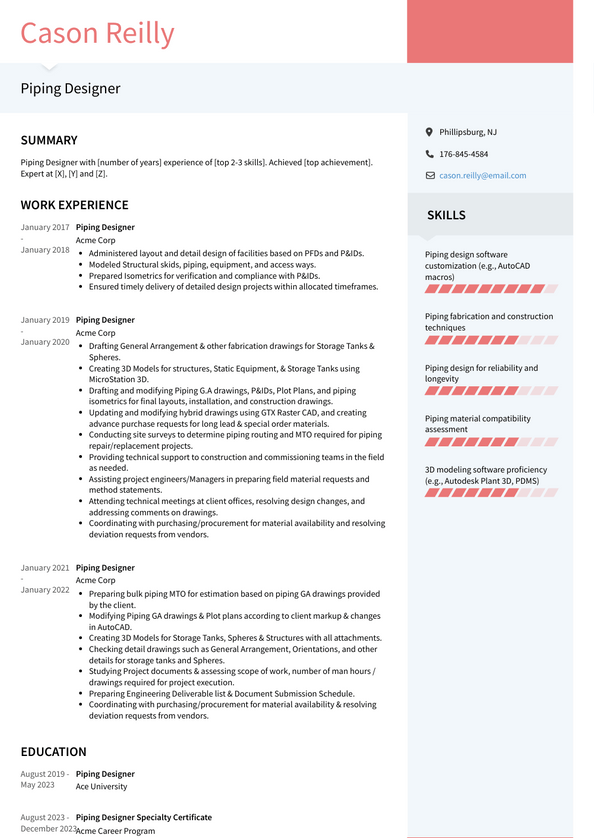 Piping Designer Resume Examples and Templates