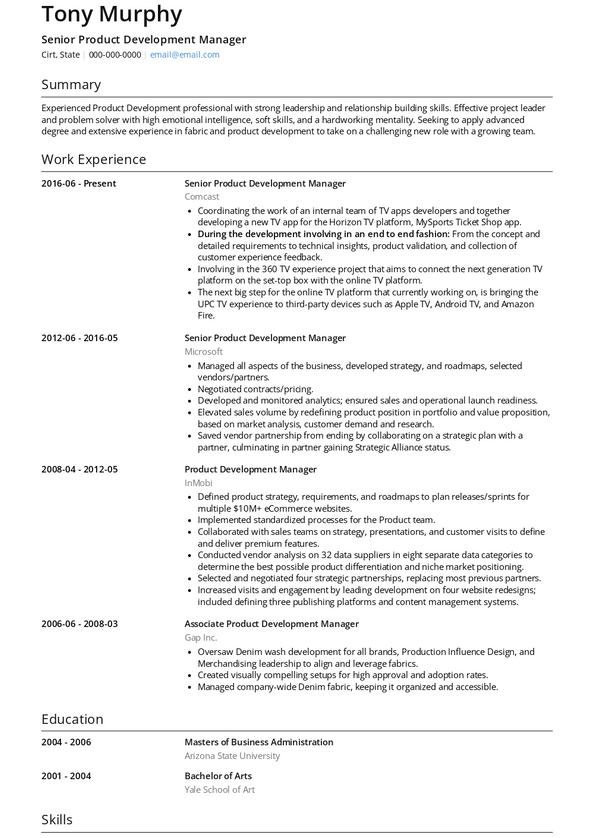 Product Development Manager Resume Samples and Templates | VisualCV