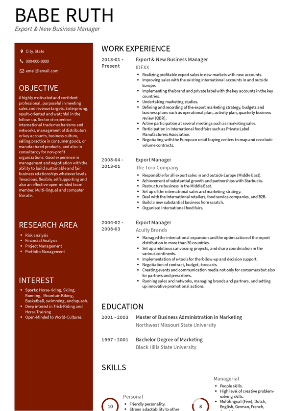 Export Manager Resume Samples and Templates | VisualCV