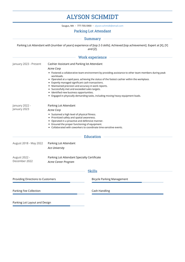 Parking Lot Attendant Resume Examples and Templates