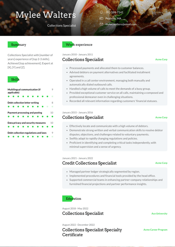 Collections Specialist Resume Examples and Templates