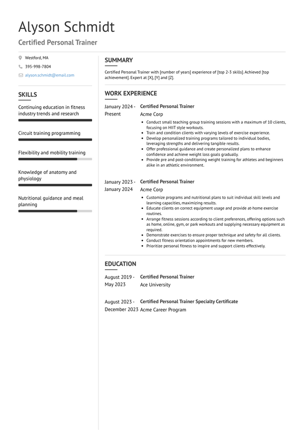 Certified Personal Trainer Resume Examples and Templates