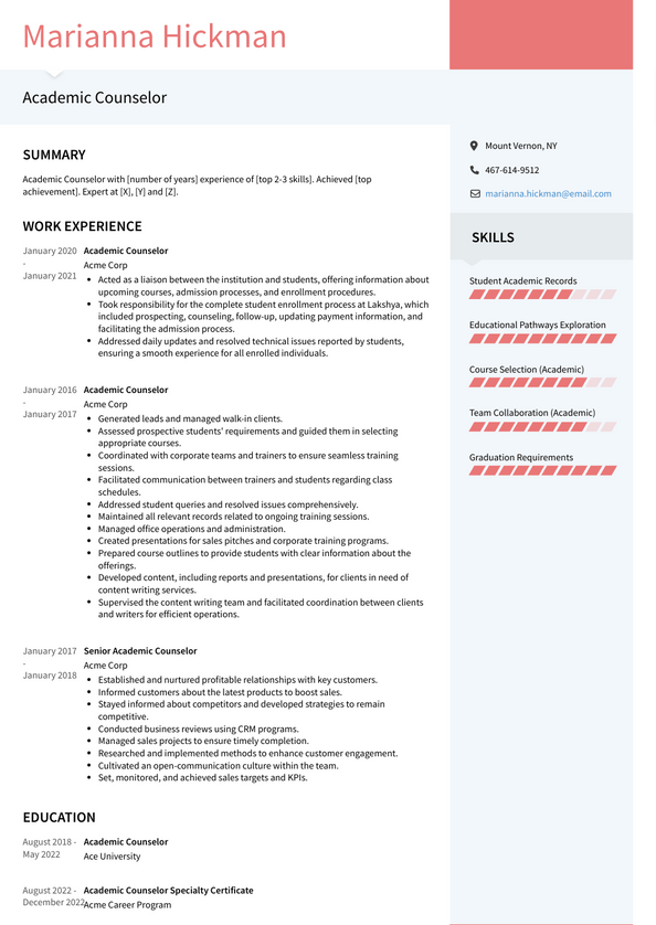 Academic Counselor Resume Examples and Templates