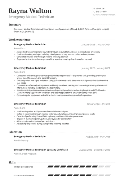 Emergency Medical Technician Resume Examples and Templates