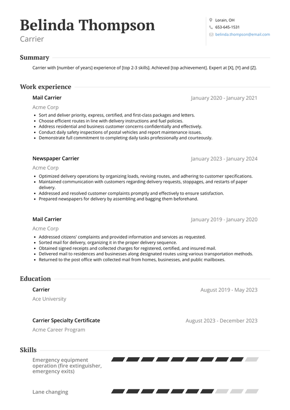 Carrier Resume Examples and Templates