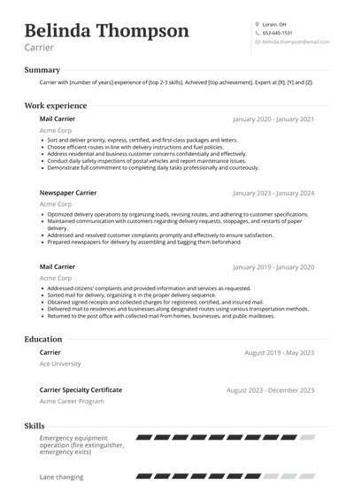 Carrier Resume Examples and Templates