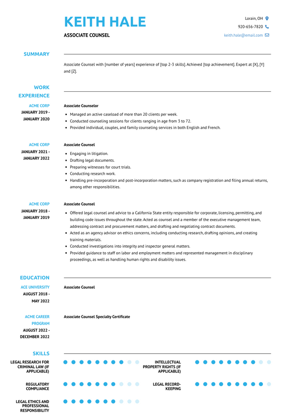 Associate Counsel Resume Examples And Templates