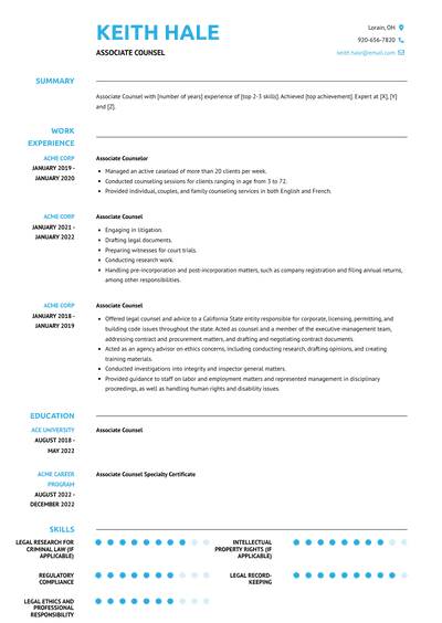 Associate Counsel Resume Examples and Templates