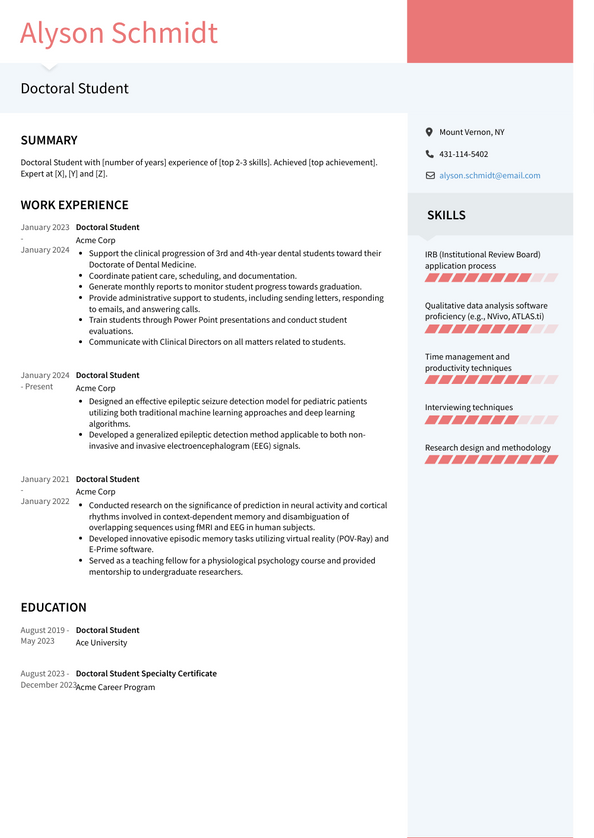 Doctoral Student Resume Examples and Templates