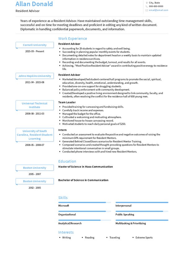 Resident Advisor Resume Samples And Templates 