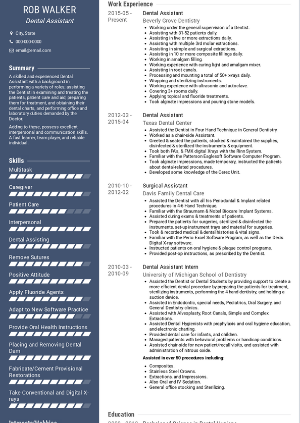 Dental Assistant Resume Examples 3 Samples 