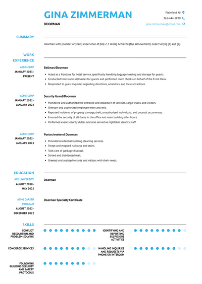 Doorman Resume Examples and Templates