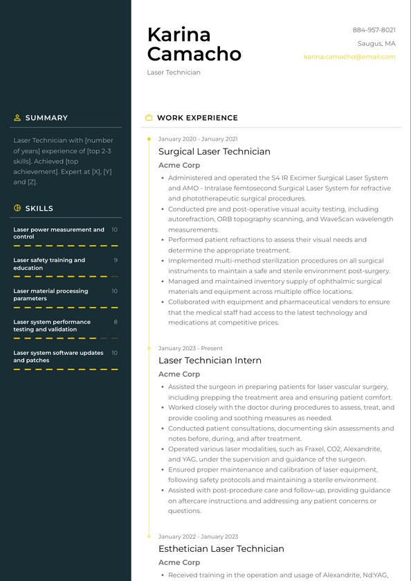 Laser Technician Resume Examples And Templates