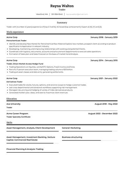 3 Trader Resume Examples And Templates