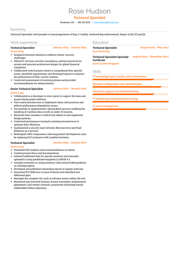 Technical Specialist Resume Examples and Templates