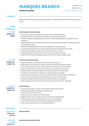 Reporting Manager Resume Sample and Template