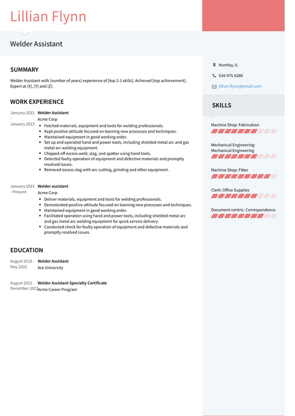 Welder Assistant Resume Examples and Templates