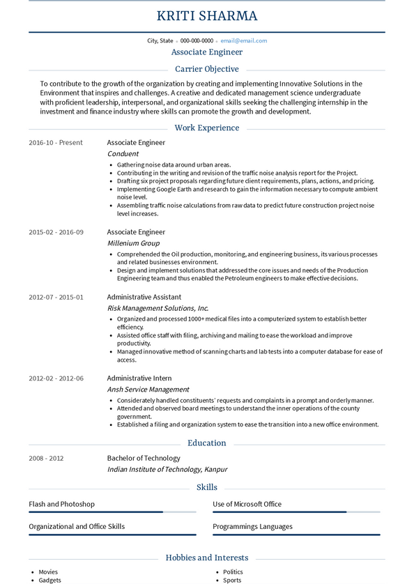 Associate Engineer Resume Samples and Templates | VisualCV