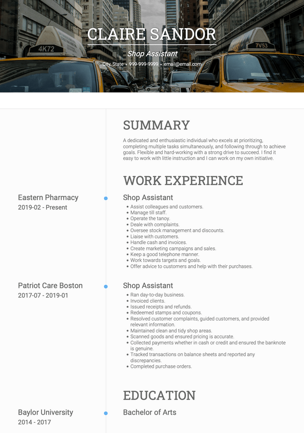Shop Assistant Cv Examples And Templates Visualcv