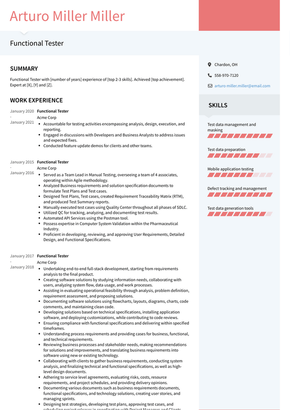 Functional Tester Resume Examples and Templates