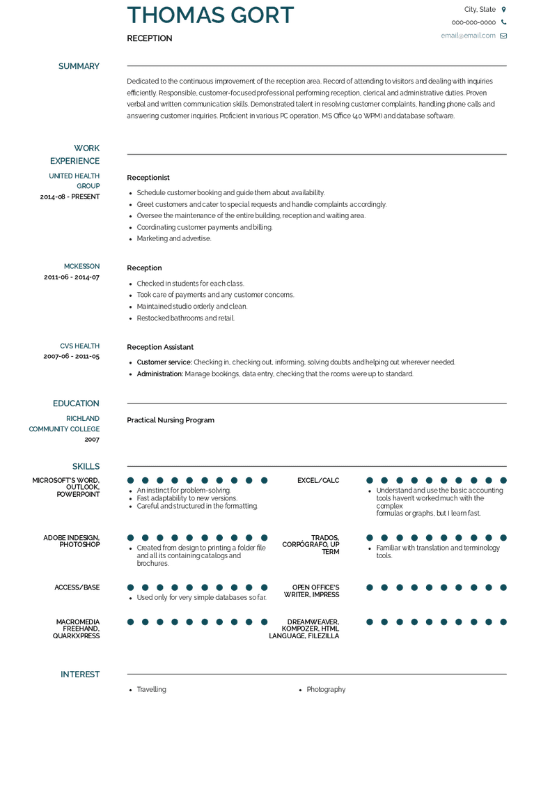 reception-resume-samples-and-templates-visualcv