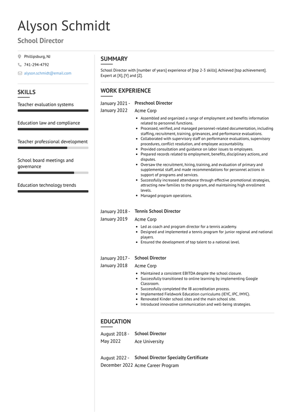 School Director Resume Examples and Templates