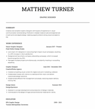 A sample black and white resume for a graphic designer or other creative professions