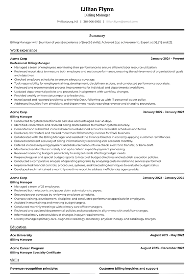 Billing Manager Resume Examples and Templates