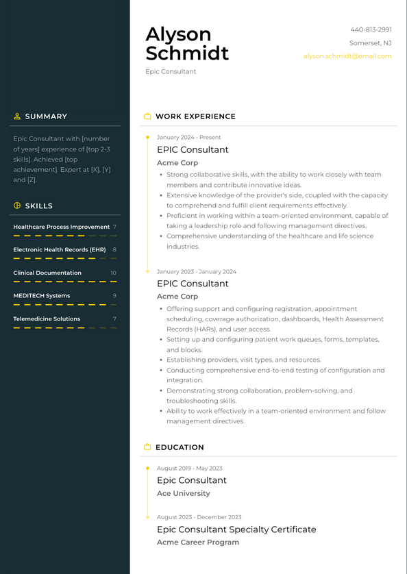 Epic Consultant Resume Examples and Templates