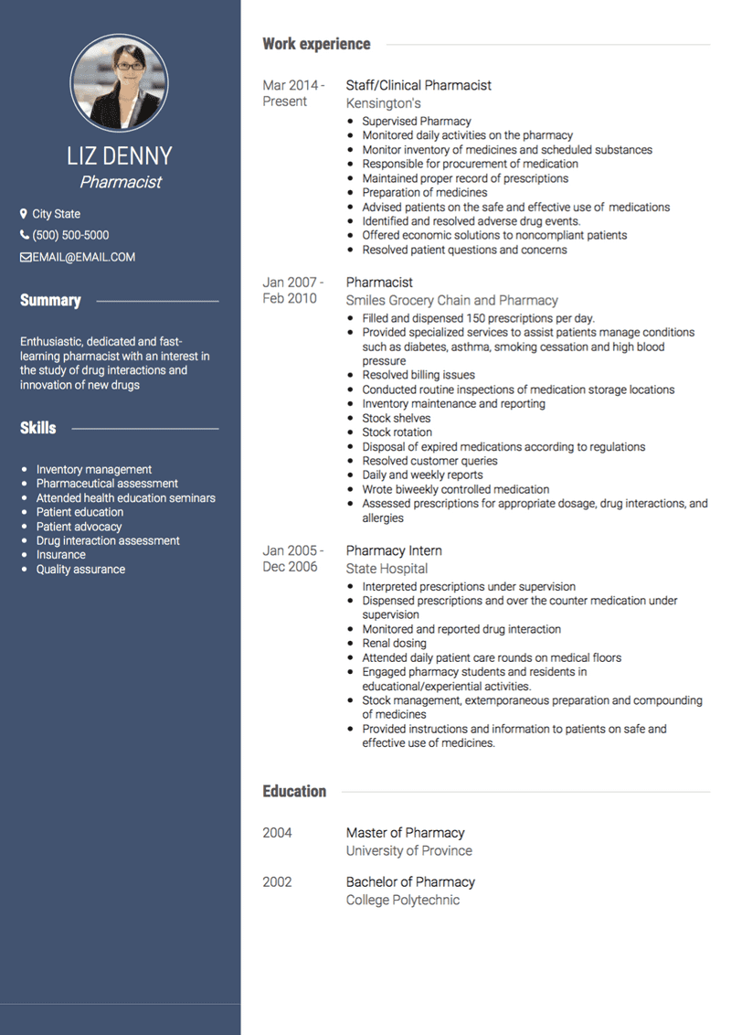  Pharmacist CV Examples Templates VisualCV