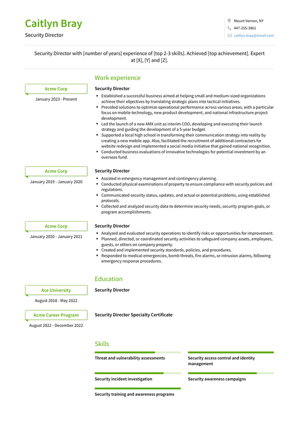 Security Director Resume Examples and Templates