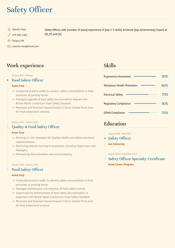 Safety Officer Resume Examples and Templates