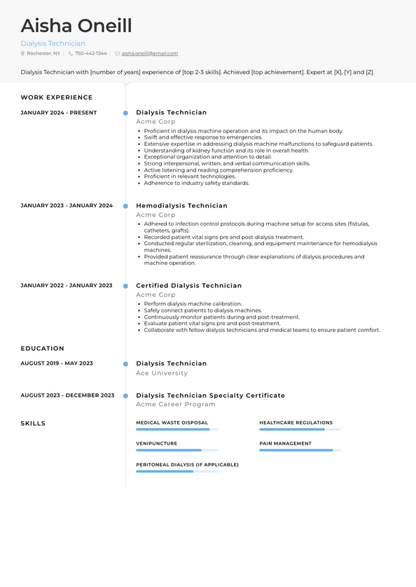 3+ Dialysis Technician Resume Examples and Templates