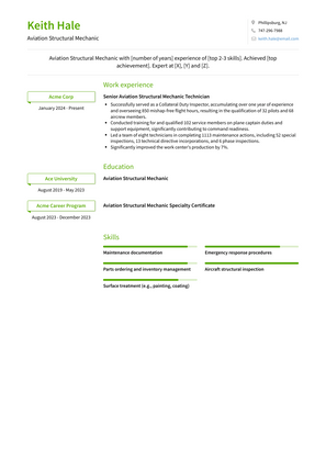 Aviation Structural Mechanic Resume Sample and Template