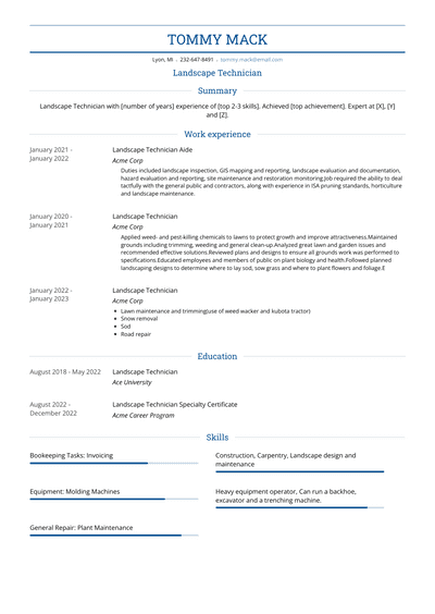 Landscape Technician Resume Examples and Templates