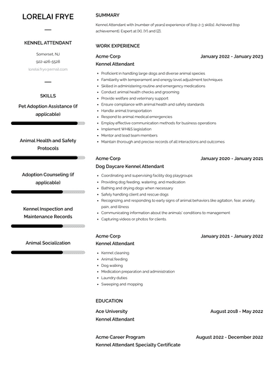 Kennel Attendant Resume Examples And Templates   Kennel Attendant Resume Example Vienna 