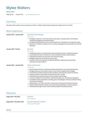 Decorator Resume Sample and Template