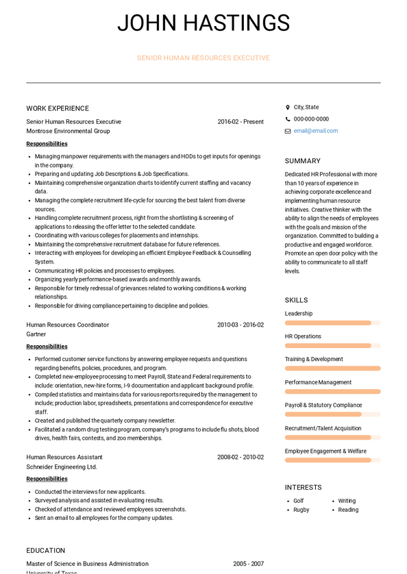 HR Executive Resume Samples [+ 3 Examples] | VisualCV