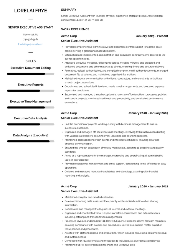 executive assistant resume skills section