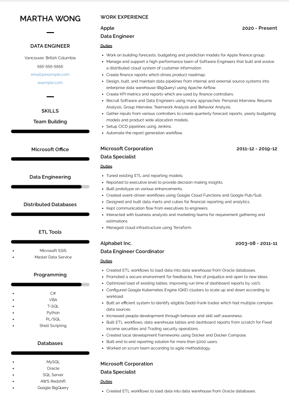 create resume for canada