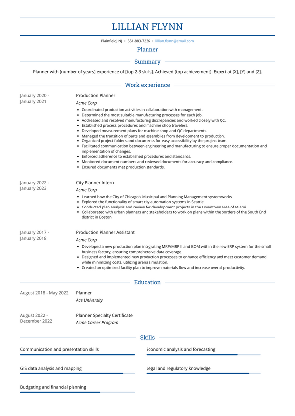 Planner Resume Examples and Templates