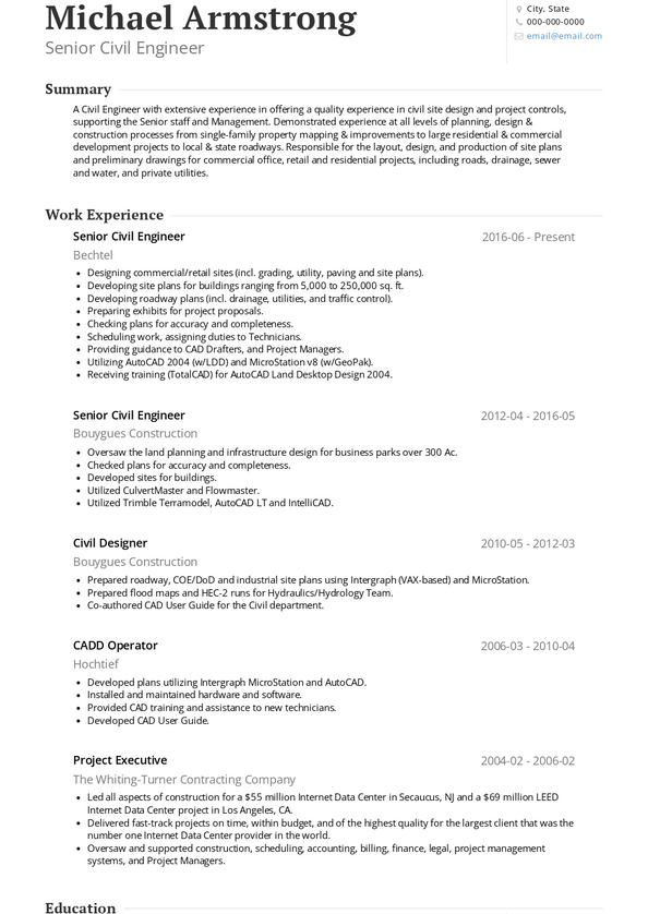 Civil Engineer Resume Samples and Templates | VisualCV