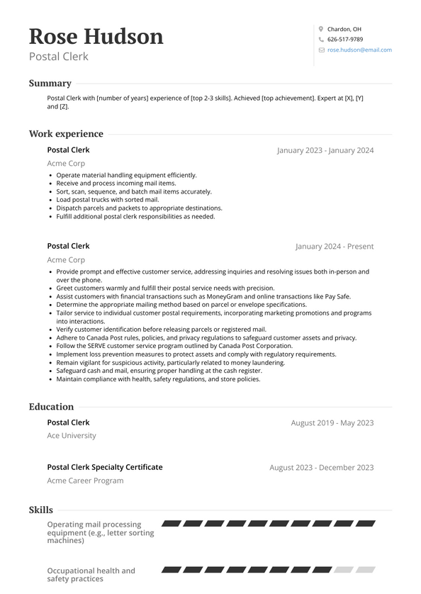 Postal Clerk Resume Examples and Templates