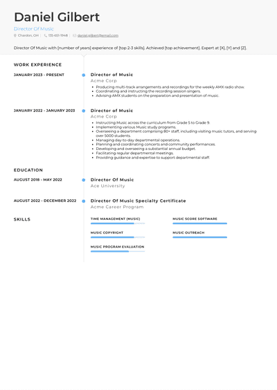 Director Of Music Resume Examples and Templates