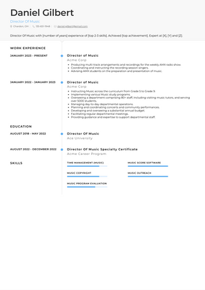 Director Of Music Resume Sample and Template