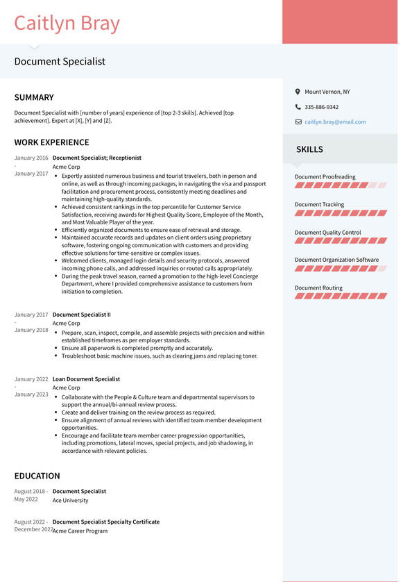 Document Specialist Resume Examples And Templates